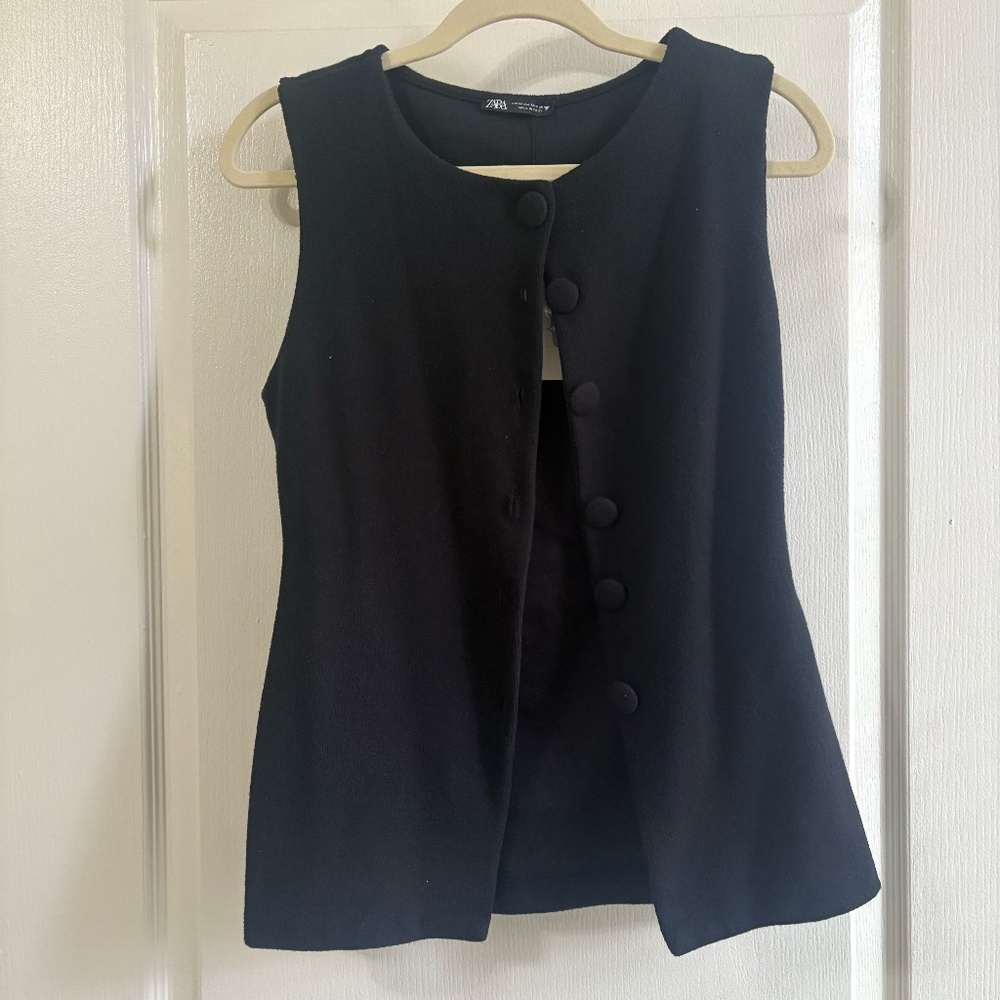 ZARA Black Short-Sleeve Cotton Vest